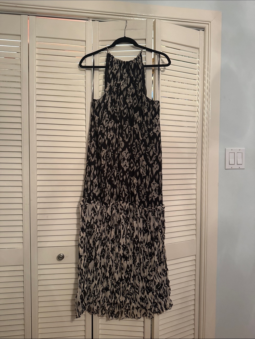 Black and Cream Patterned Halter Maxi Dress